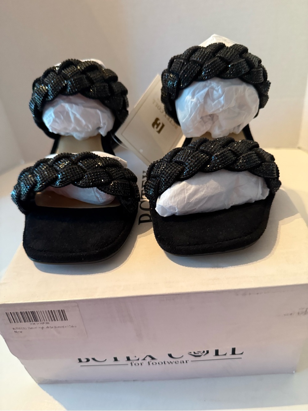 BCTEX COLL BLACK SPARKLE BRAIDED STRAP HEELED SANDALS WOMEN’s 6.5 NEW
